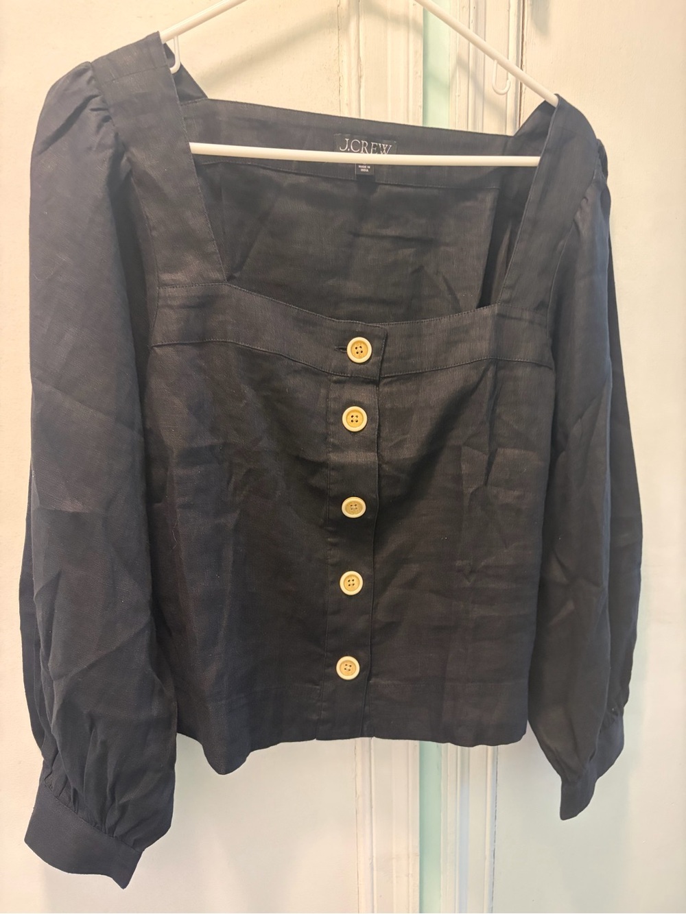 J. Crew Navy Square-Neck Button Front Blouse with Contrast Buttons